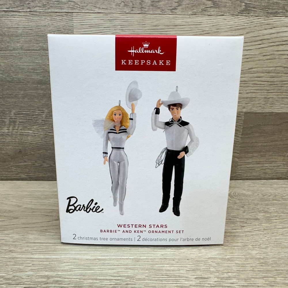 Hallmark Western Stars Barbie and Ken Ornament Set 2025 White Black 2-Piece